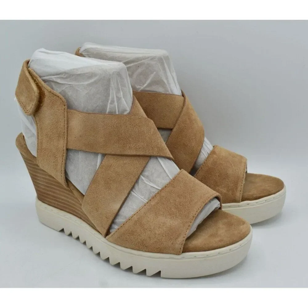 Sofft Womens Size 11 Uxley Desert‎ Suede Platform Wedge Open Toe Sandals Shoes
